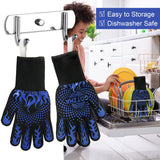 BBQ Gloves for Smoker, 1472℉ Extreme Heat Resistant Gloves, 14 Inch Silicone Non-Slip Grill Gloves with Extra Long Cuff, Safe Oven Gloves for Barbecue, Fryer, Baking, Outdoor Camping (Blue) GOTZHA