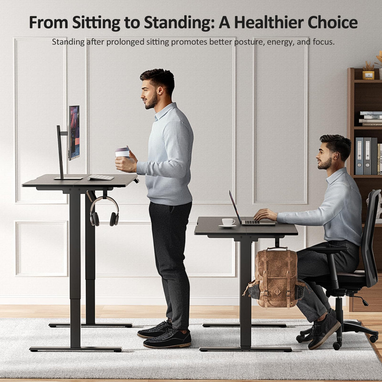 VVENACE 55 Inch Electric Standing Desk Adjustable Height with Wheels,Sit Stand Up Desk,Home Office Desk,Computer Workstation Desk,Gaming Desk,Rolling Desk,Work Desk (Spliced Desktop,Black) VVENACE