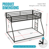 Furniture of America Dravenor Modern Metal Twin Over Full Low Profile Bunk Bed with Reversible Ladder and Twnty-Two Slats, No Box Spring Required, for Kids, Bedroom, Dorm, Black Furniture of America