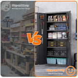 Aobabo 71" H×32" W×16" D Metal Storage Cabinet with 5 Adjustable Shelves, Locking Garage Storage Cabinet with Pegboards and 4 Hooks for Garage, Office, Black, Assembly Required Aobabo