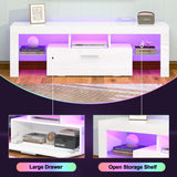 Clikuutory White LED TV Stand with Large Storage Drawer for 32 40 50 55 Inch TVs, Modern High Gloss TV Console Table with Entertainment Center for Living Room, Bedroom, White Clikuutory