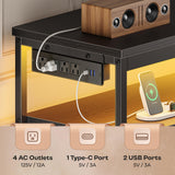 Huuger LED TV Stand for Bedroom, 55 Inch Dresser with Power Outlets, Entertainment Center for 60, 55, 50 Inch TV, 6 Drawer Dresser for Bedroom, Chest of Drawers with Open Shlef, PU Leather, Black Huuger