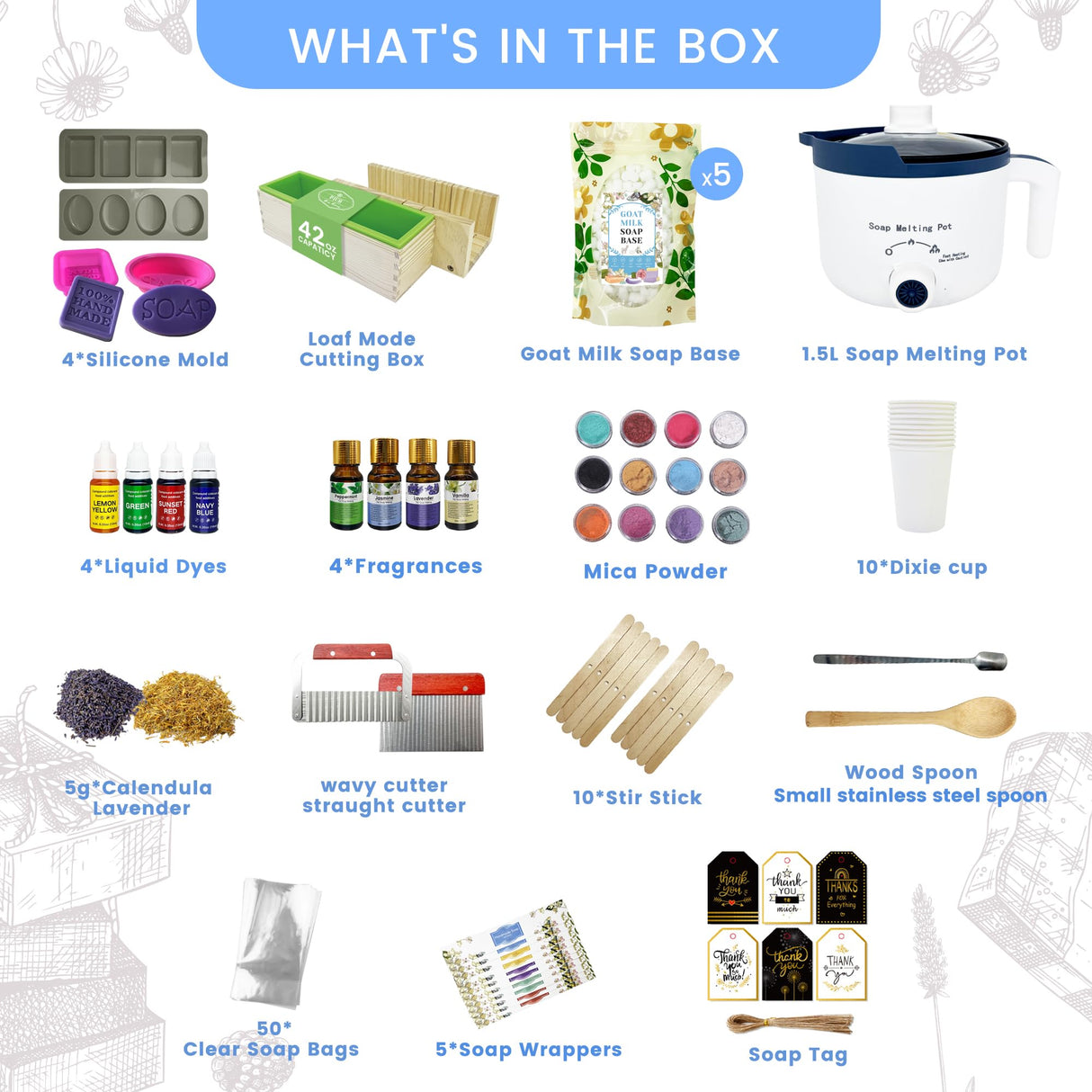 PIUH Goat Milk Soap Making Kit with Soap Melter for Adults, DIY Soap Making Supplies Kit with Natural Goats Milk Soap Base, Soap Melting Pot and Complete Supplies for Making Soaps, Craft Kit for Gift PIUH