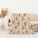 JarThenaAMCS Floral Highland Cow Fuzzy Flannel Blanket 60 x 70 Inch Farmhouse Throw Blanket Watercolor Flower Cow Blanket for Home Chair Sofa Couch Bed JarThenaAMCS