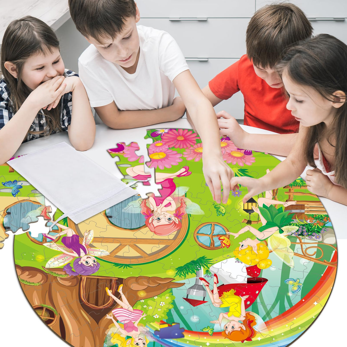 71Pcs Unicorn Fairy Jigsaw Puzzles for Girls Ages 3-5 Fairy Double Sided Puzzle for Kids Rainbow Castle Round Floor Puzzles Xmas Party Supplies Preschool Brain Teaser Educational Toys ZOIIWA