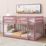 jurmiture Bunk Bed Twin Over Twin, Twin Low Bunk Bed, Floor Bunkbeds with Ladder for Teen Kids Girls Boys, Pink jurmiture