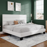 SHA CERLIN King Platform Bed Frame with Velvet Upholstered Headboard, Mattress Foundation with Strong Wooden Slats Support, No Box Spring Needed, White SHA CERLIN