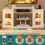 YITAHOME Modern TV Stand for 65 Inch TV, LED Entertainment Center with Power Outlets, Media Console TV Cabinet with Adjustable Shelves & Glass Door for Living Room, White, 59'' TV Stand YITAHOME