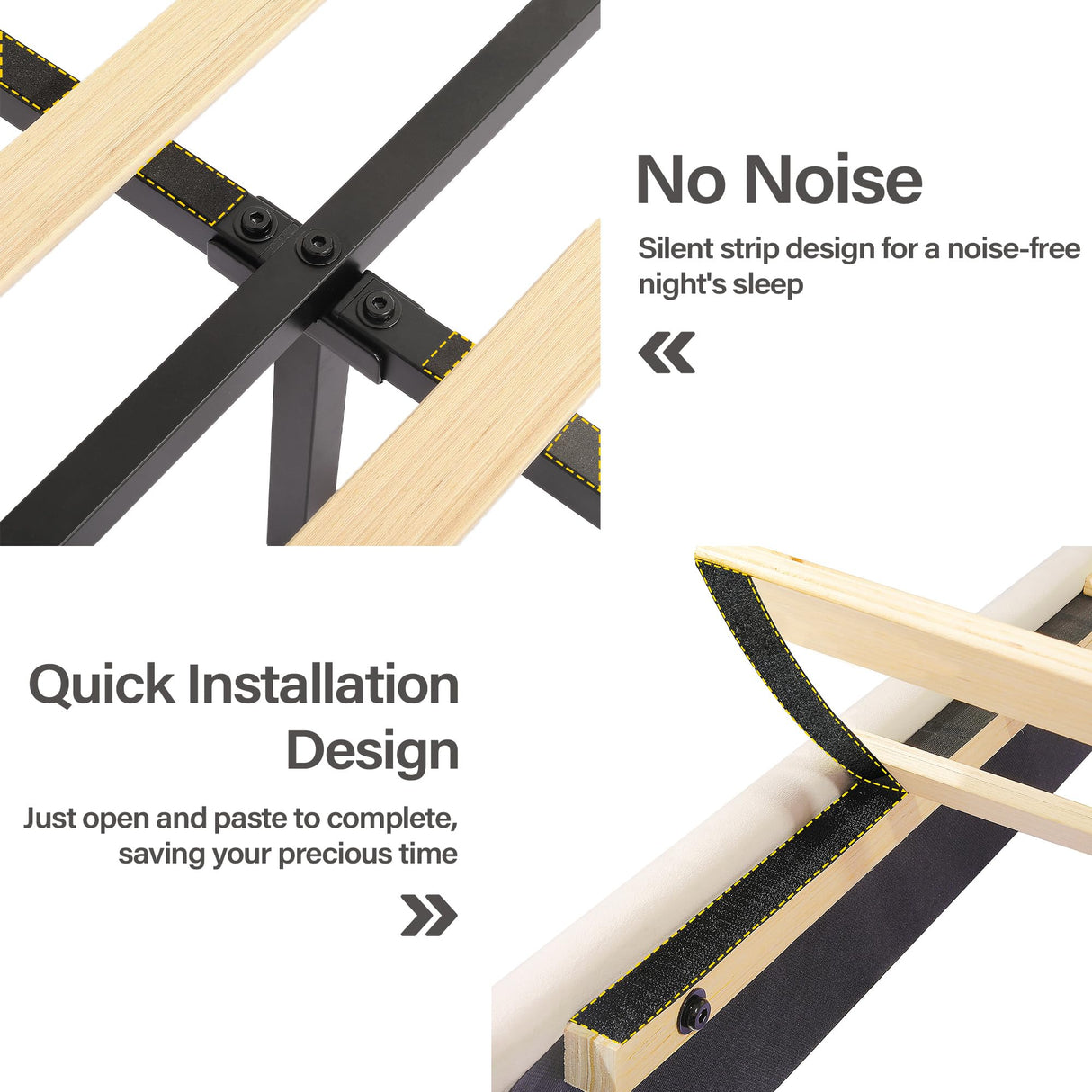 LIKIMIO Cream Floating King Bed Frame with Cat Ear Headboard & LED Lights LIKIMIO