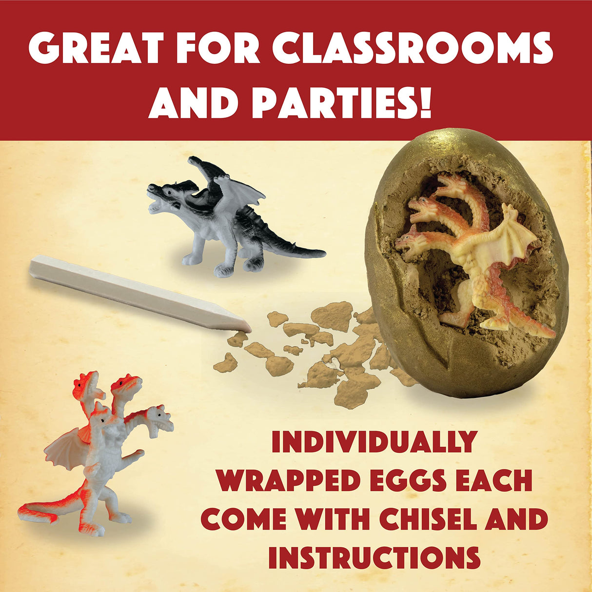 MindWare Dig It Up! Discoveries Dragon Eggs Dig Kit - Includes 12 Dragon Eggs with Toys Inside, Chisel Tools, Instruction Sheets & Excavation Guidebook MindWare