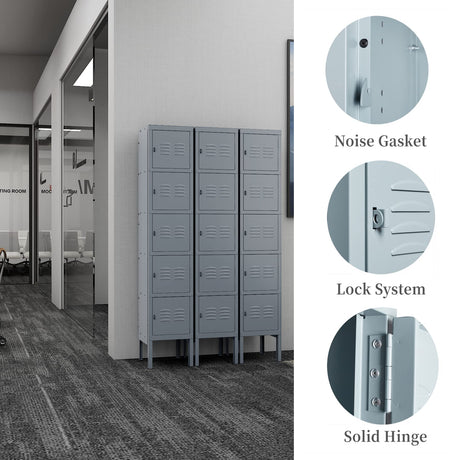 Yizosh Metal Locker with 5 Doors, Tall Steel Storage Lockers for Employees - 5 Tier Locker Storage Cabinets for School, Gym, Home, Office, Garage Yizosh