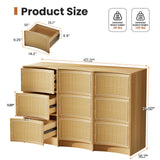 VOPEAK 9 Drawer Dresser for Bedroom, Boho Rattan Dresser, Modern Wood Storage Chest of Drawers with Handle-Free Design, Press to Pop Up Drawer, Side Table for Entryway, Living Room, Closet, Natural VOPEAK
