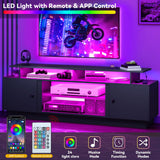 DWVO Modern TV Stand for 65/75 Inch TVs, Entertainment Center with LED Lights, TV Shelf with Storage Cabinets & Movable Partition, TV Console for Living Room, Black DWVO