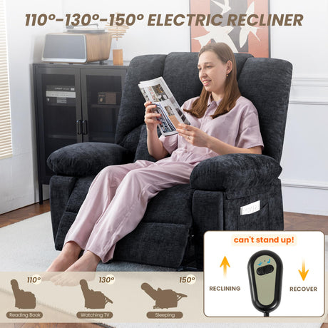HOMYEDAMIC Oversized Power Recliner Chair 350lb with Hidable Cup Holders, Extra Wide Large Big Electric Recliner Chair with Lumbar Support Pillow Nursery Chair Living Room (Power, Black) HOMYEDAMIC