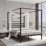 AMBEE21 Golden Gate Beds Canopy Metal Bed Frame with Headboard – Wrought Iron Platform Design, Sturdy Slatted Base, No Box Spring Needed, Underbed Storage Space – Full, Black AMBEE21