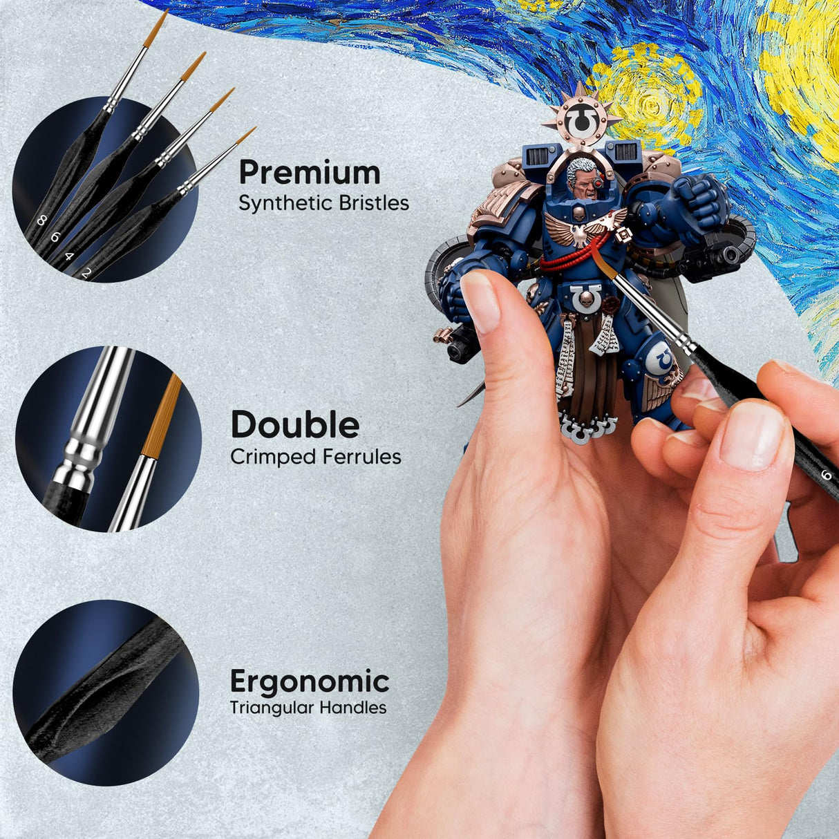 KIASON 10PC Miniature Paint Brush for Fine Detailing, Mini Small Painting Brushes Set for Art, Crafts, Acrylic, Watercolor, Oil, Model, Face, Warhammer 40k & Paint by Number, Citadel, Figurine (Black) KIASON