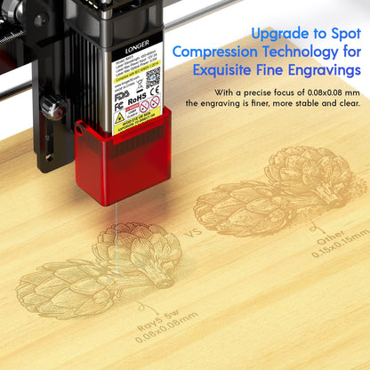 Longer RAY5 Laser Engraver, 5000MW Output Power, 0.08 * 0.08 mm High Precision Laser Engraver for Wood, Metal, Glass, Acrylic, Leather 15.7 "x15.7"… - WoodArtSupply