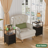 Dicasser Nightstand with Drawers, Bedside Table with Open Shelf, Nightstand with LED, Small Side Table for Small Spaces, Night Stand Storage Shelf for Bedroom, Brown and Black Dicasser