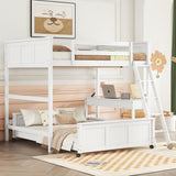 Harper & Bright Designs Full Over Full Bunk Beds with Desk and Drawers, Wood Full Size Loft Bed with Removable Full Platform Bed Frame, Bunk Bed with Ladder for Kids Girls Boys, White Harper & Bright Designs