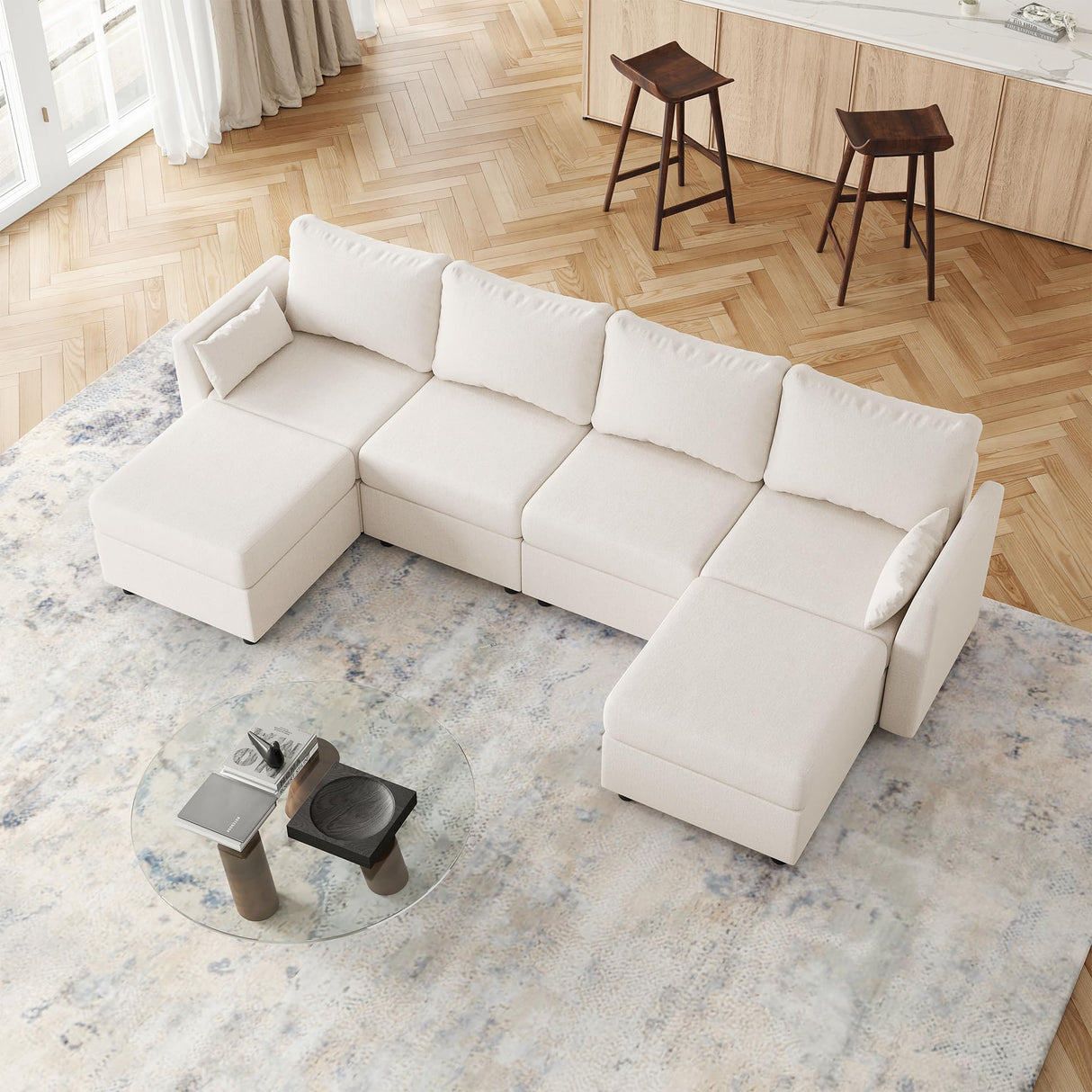 Huatean Home Modular Sectional Sofa, 6 Seat Modular Couch with Storage, Memory Foam, Convertible Sectional Couches for Living Room, U Shaped Comfy Modular Sofa with Chaise, Cream Huatean Home