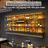 Upgrade Metal Wine Rack Wall Mounted With LED Light Modern,Bar Floating Wall Shelves Iron,Large Wall Mounted Wine Rack Metal For Bar Counter,Floating Shelf,Bar Shelves For Liquor Bottles For Kitchen(G LIHDNGXM