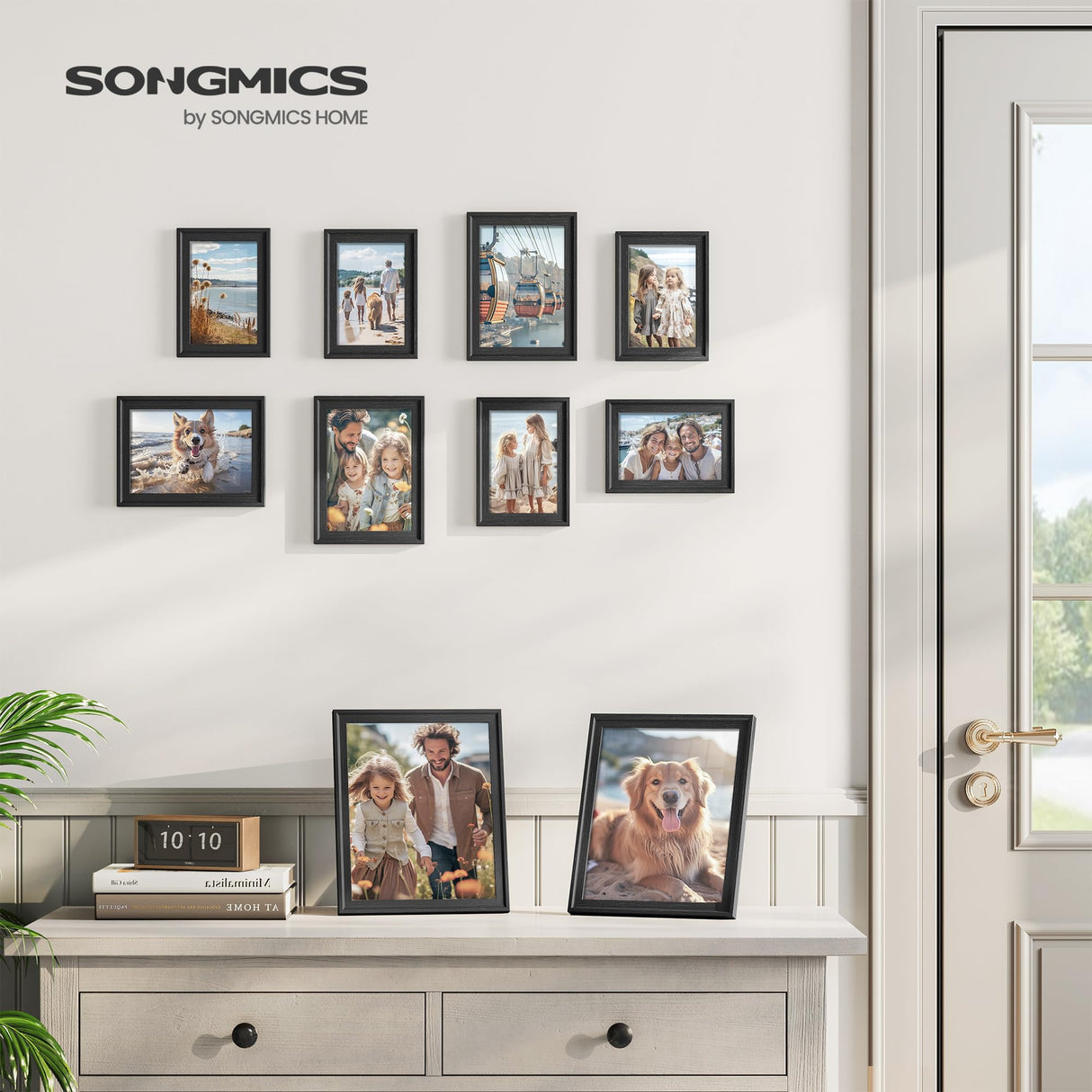 SONGMICS Picture Frames with 16 Mats, Set of 10, Collage Photo Frames with Two 8x10, Four 5x7, Four 4x6 Frames, Hanging or Tabletop Display, MDF and Glass, 12 Non-Trace Nails, Ash Black URPF049B01 SONGMICS