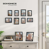 SONGMICS Picture Frames with 16 Mats, Set of 10, Collage Photo Frames with Two 8x10, Four 5x7, Four 4x6 Frames, Hanging or Tabletop Display, MDF and Glass, 12 Non-Trace Nails, Ash Black URPF049B01 SONGMICS