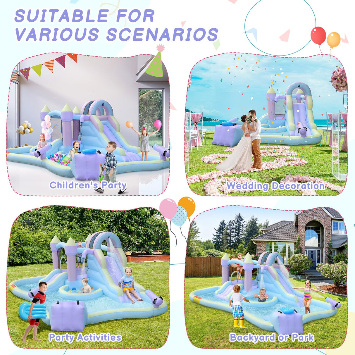 Ktaxon Inflatable Bounce House for Kids, Outdoor Jumping Air Castle Bouncy with Double Water Slide & Air-Blower for Backyard, Park, Lawn, Ages 3-8 Years (18Ft x 11.5Ft x 6.9Ft) Ktaxon