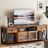 ALLSTAND 71 Inches Tall TV Stand for 75 80 Inch TV, Entertainment Center with Fabric Drawers & Cabinets, Industrial Gaming Console Table with Soundbar Shelf for Living Room, Bedroom, Rustic Brown ALLSTAND