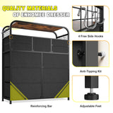 EnHomee Dresser with LED Lights & Charging Station, Dresser for Bedroom with 2 Tier Shelves & 4 Hooks, 11 Drawers Dresser, Closet, Living Room, Entryway,Sturdy Frame,Wooden Top, Rustic Brown EnHomee