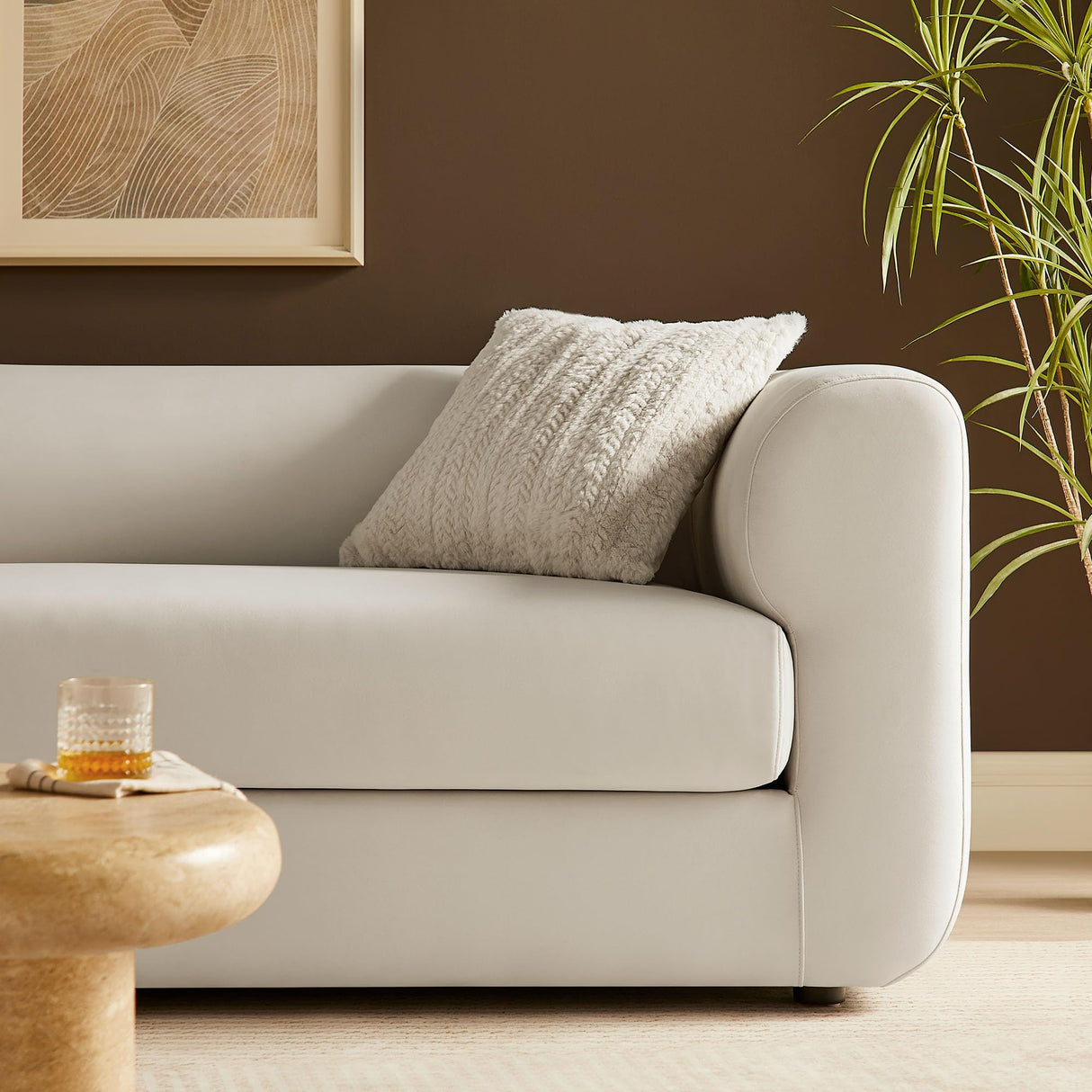 Modway Leif Performance Velvet Upholstered Sofa – 89 Inch Modern Tuxedo Sofa – Comfy 3 Seater Velvet Couch Modway