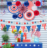 29PCS 4th/Fourth of July Patriotic Decorations Set - Red White Blue Paper Fans,USA Flag Pennant,Star Streamer,Pom Poms,Hanging Swirls Party Decor Supplies jollylife