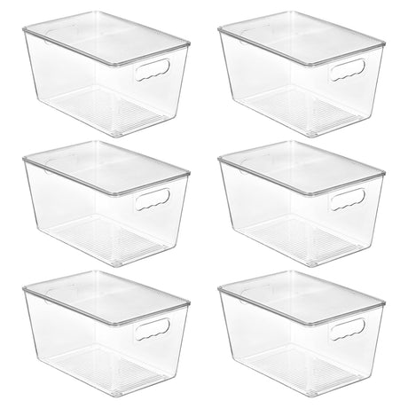 Vtopmart 6 Pack Clear Stackable Storage Bins with Lids, Large Plastic Containers with Handle for Pantry Organizer and Storage,Perfect for Bathroom,Cabinet,Kitchen,Fridge,Closet Organization Vtopmart