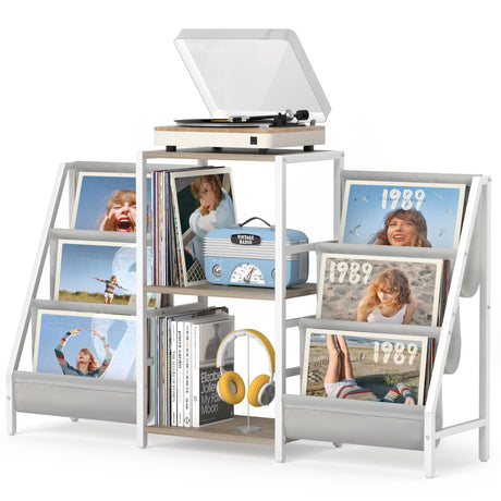 Record Player Stand with Vinyl Storage, Record Player Table with Record Storage 200 Albums, Turntable Stand with Record Holder Vinyl Display Shelf, Record Cabinet Media Stereo Tewinko