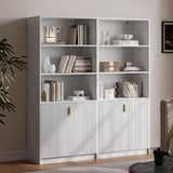 White 4-Piece Large TV Stand with 2 Bookshelves for TVs up to 70”, TV Entertainment Center Media Center with Open Storage, Media Console Table with Display Cabinet for Living Room & Home Theater MAISONARIA