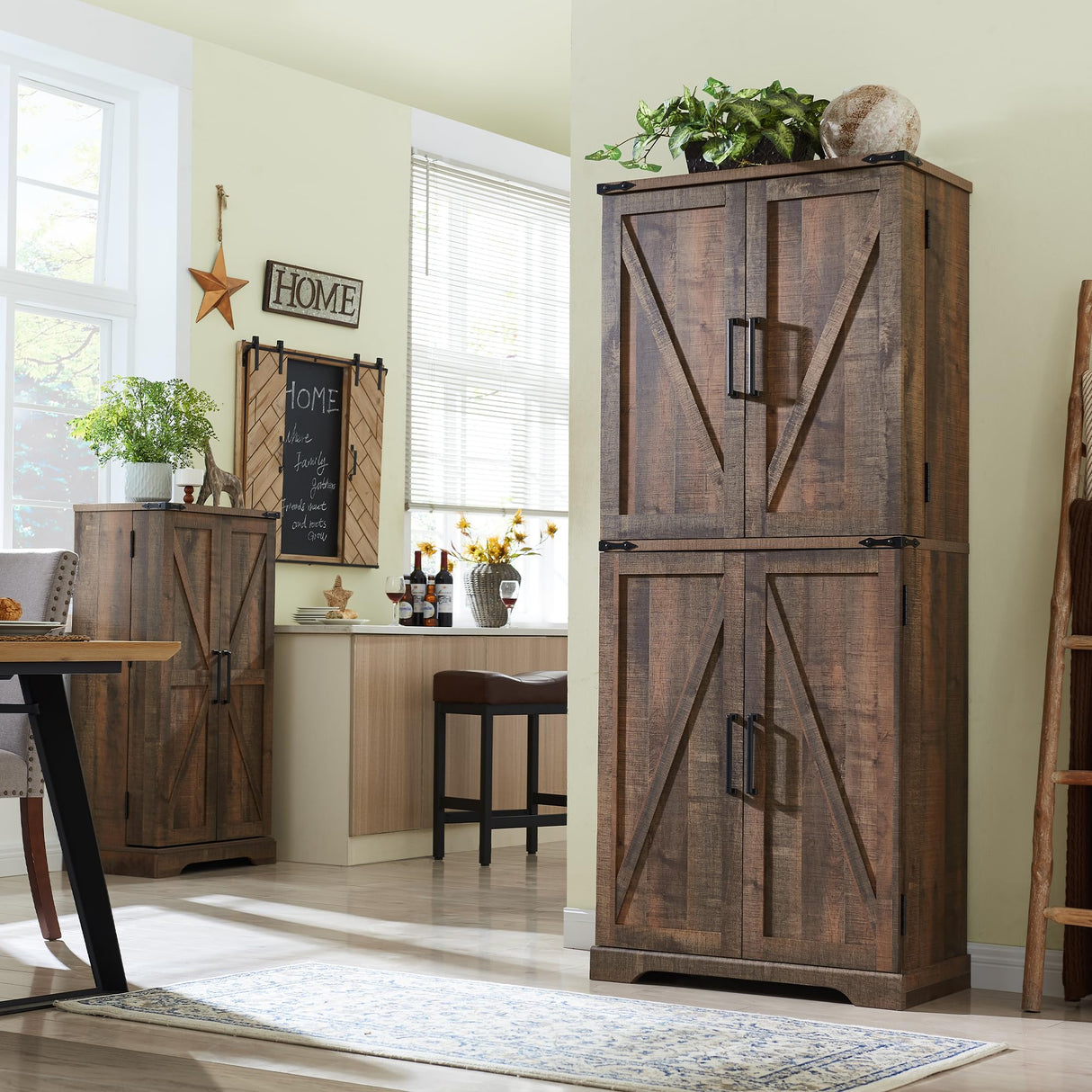 JXQTLINGMU 72" Tall Storage Cabinet, Farmhouse Pantry Cabinet with Door Shelves, Drawer and Magnetic Catches, Rustic Wood Organizer for Kitchen, Bathroom, Living Room, Rustic Brown JXQTLINGMU