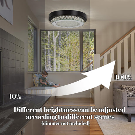 Knwjmv Ceiling Light Fixture Hallway Lighting Fixtures Ceiling 9In Bathroom Ceiling Light Crystal Ceiling Light Dimmable Black Flush Mount Ceiling Light Fixture for Bedroom, Living Room, Dining Room Knwjmv