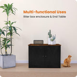 Dwanton Litter Box Enclosure, Cat Litter Box Furniture Hidden, Reversible Entrance Can Be on Left or Right Side, Wooden Cat Washroom Indoor, Black and Rustic Brown, 27.6 Inches Dwanton