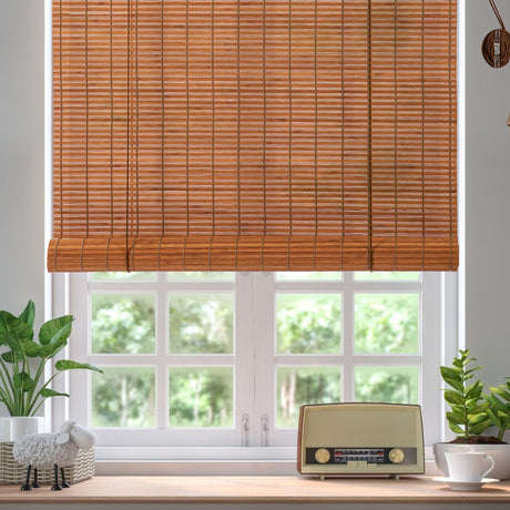 XuSymoz Orange Bamboo Roll-Up Blinds for Light Filtering Privacy (30" W x 72" L) XuSymoz