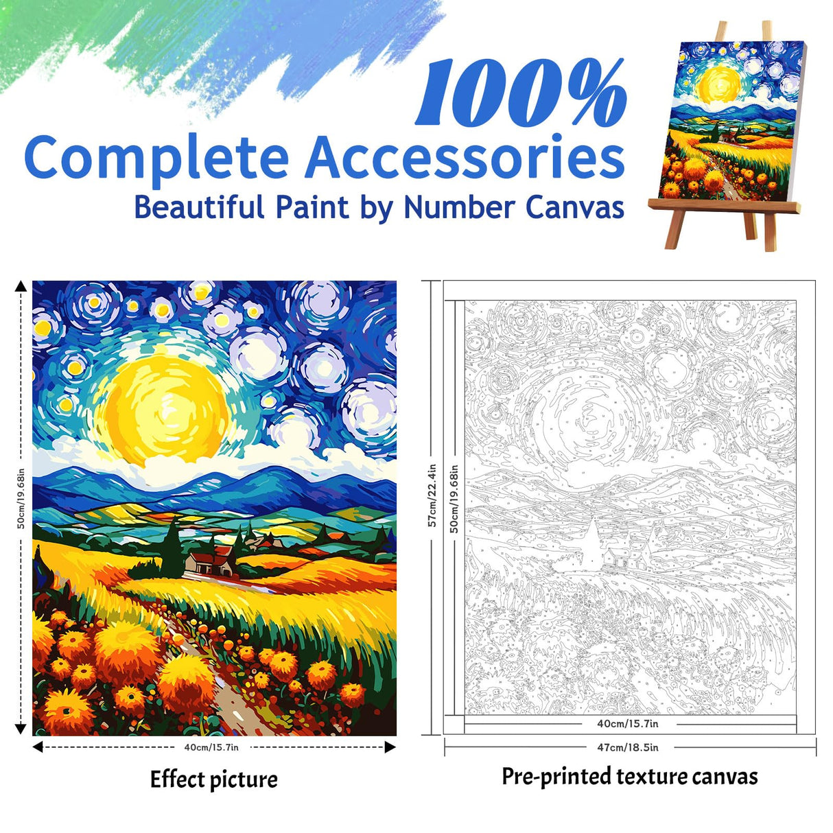 ZTOTZ Paint by Numbers Kit for Adults Countryside,Field Paint by Numbers Landscape, Landscape Paint by Numbers Kits Suitable for Home Wall Decoration 16x20 Inch(Sunflower Field) ZTOTZ