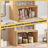Furshus Double Layer Bamboo Bread Box for Kitchen Counter, Countertop Bread Storage Container, Bread Container Bread Storage with Window Bread Holder (Natural) Furshus