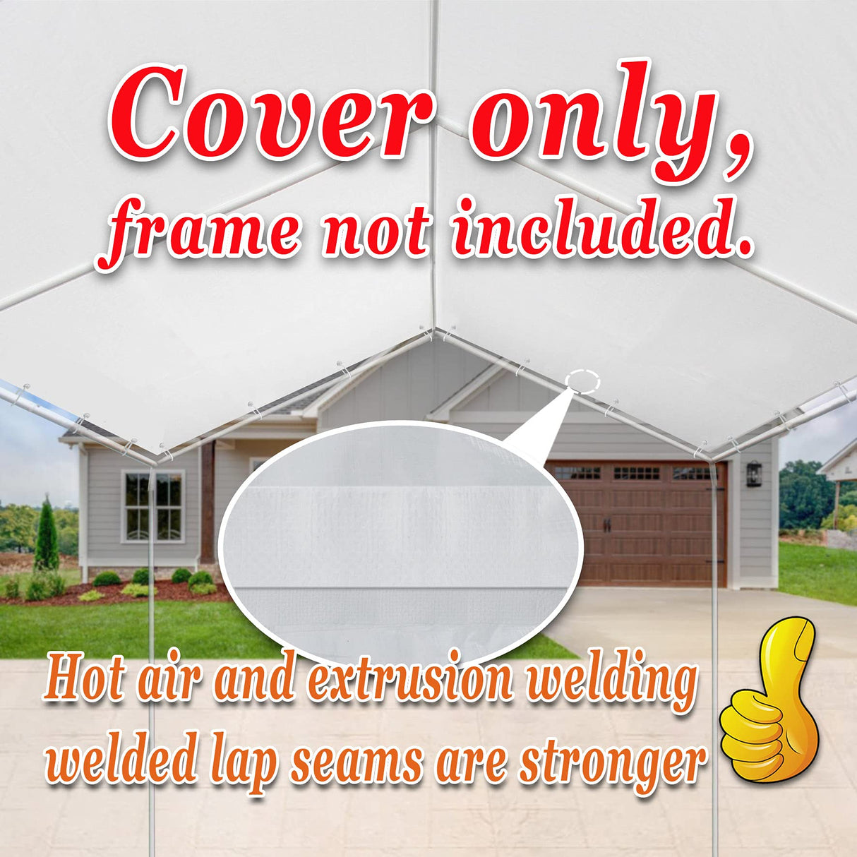 Strong Camel Carport Conopy Cover 10'x20' Replacement for Car Tent Outdoor Top Garage Shelter with Ball Bungees,Without Edge,White(Only Cover, Frame Strong Camel