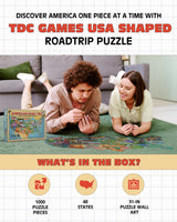 TDC Games US Map Puzzle Great American Roadtrip with Individual States, 1000 Piece Jigsaw Puzzle for Kids and Adults, Large America Shaped Educational Puzzle, Challenging Puzzle Map of USA TDC Games