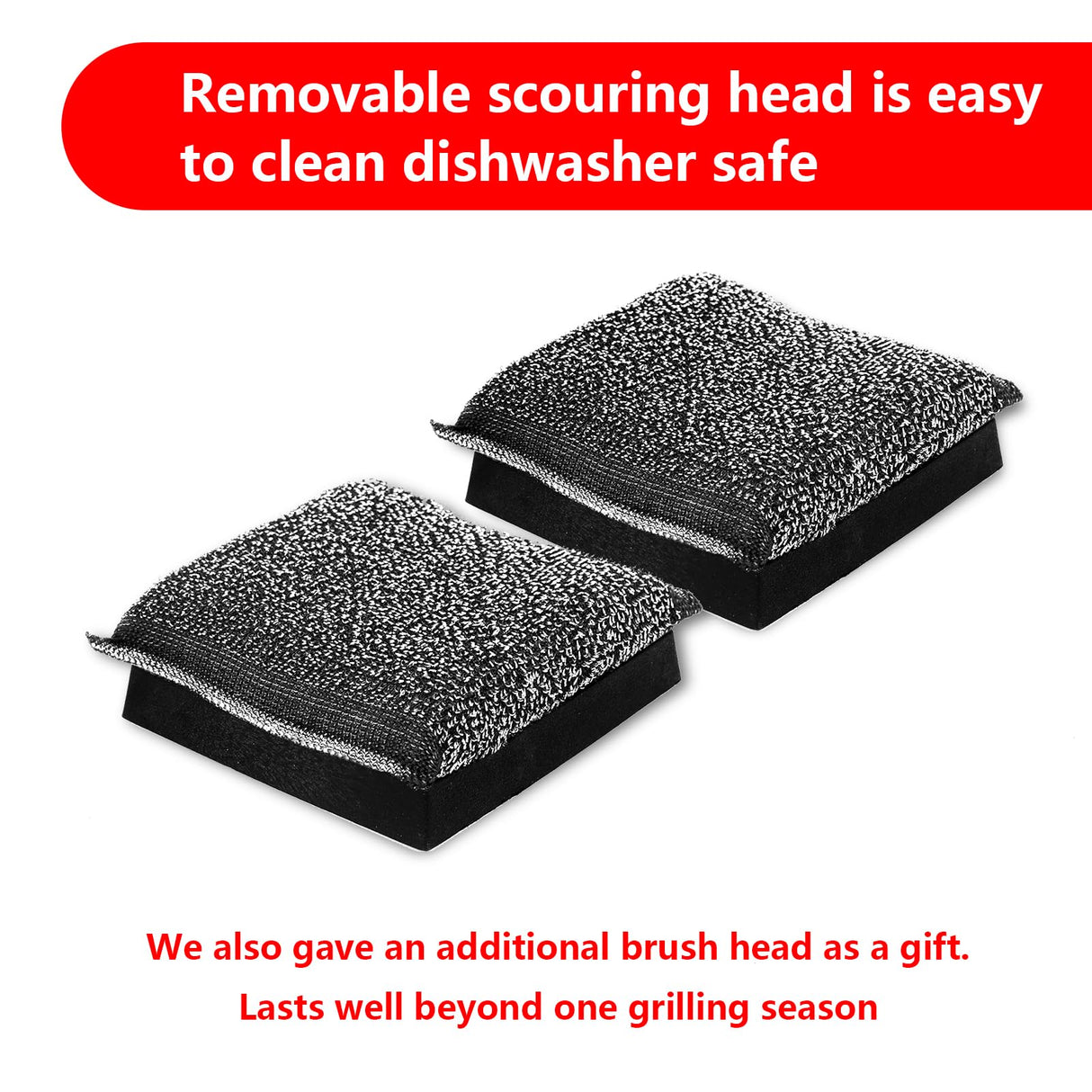 XUDAKAIXIN Grill Brush Bristle Free,Unique Steel Fibers Pad Perfect for Grill Grates/Blackstone Griddle - with Strong Stainless Steel Wooden Handle and 1 Cleaning Head,Grill Brush for Outdoor Grill XUDAKAIXIN