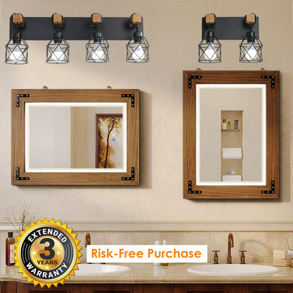 Farmhouse Vanity Light Fixture,5-Light Bathroom Lighting,Black Industrial Wood Wall Light Over Mirror with Metal Shade,LED Bulbs Included - WoodArtSupply