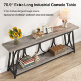 Tribesigns 70.9 inch Extra Long Console Table, Industrial Sofa Table Behind Couch with 2 Tier Storage Shelf, Narrow Entryway Hallway Accent Table for Living Room, Grey Tribesigns