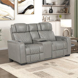 Lexicon Power Double Reclining Loveseat, Center Console/Heat/Massage/Headrest/Storage Arms/Cup Holders/LED Lights/Wireless Charging, Top Grain Leather Match Wall Hugger Recliner Loveseat, Grey Lexicon