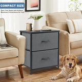 DUMOS Nightstand Set of 2, Small Dresser with 2 Fabric Drawers Side Bedroom End Table Kids Bedside Storage Furniture for 25 inch Tall Night Stand for Closet, Entryway, College Dorm, Grey, M-2 Pack DUMOS