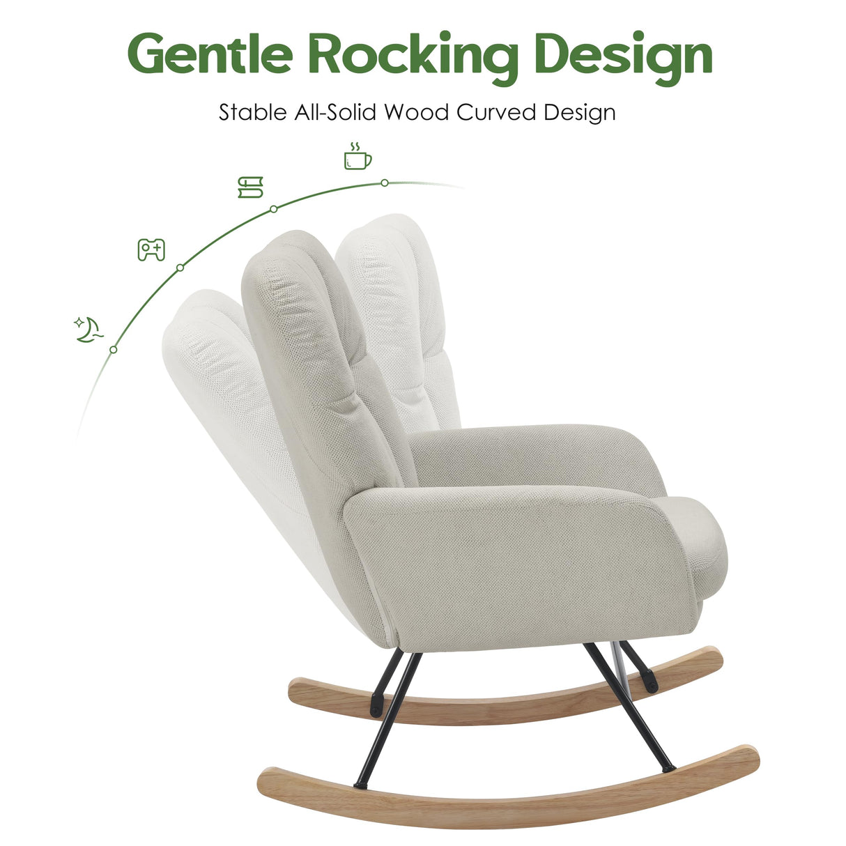 AYEASY Rocking Chair Nursery, Teddy Baby Nursery Rocking Chairs, Modern Nursing Chair for Breastfeeding, Nursery Rocker for Small Spaces Indoor, Accent Glider Chairs for Living Room, Bedroom, Beige AYEASY