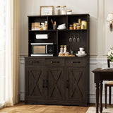 HOSTACK Buffet Cabinet with Hutch, Modern Farmhouse Kitchen Buffet Sideboard Storage Cabinet with 3 Drawers, Barn Door Coffee Bar Station, Liquor Cabinet for Dining Room, Living Room, Dark Brown HOSTACK